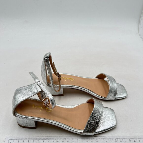 XYD Silver Open Toe Sandals Buckled Low Chunky Heel with Ankle Strap for Wedding - Picture 4 of 8